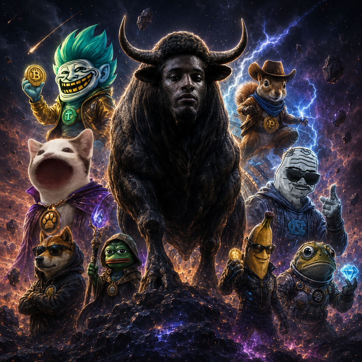 Ansem Bull, a powerful dark bull-human hybrid with large horns, standing larger than life